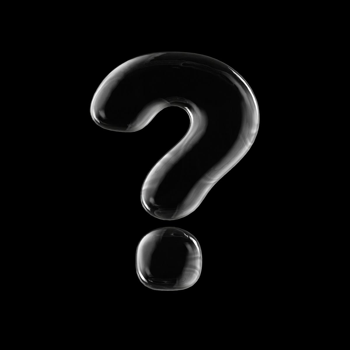 a silver question mark with a black background